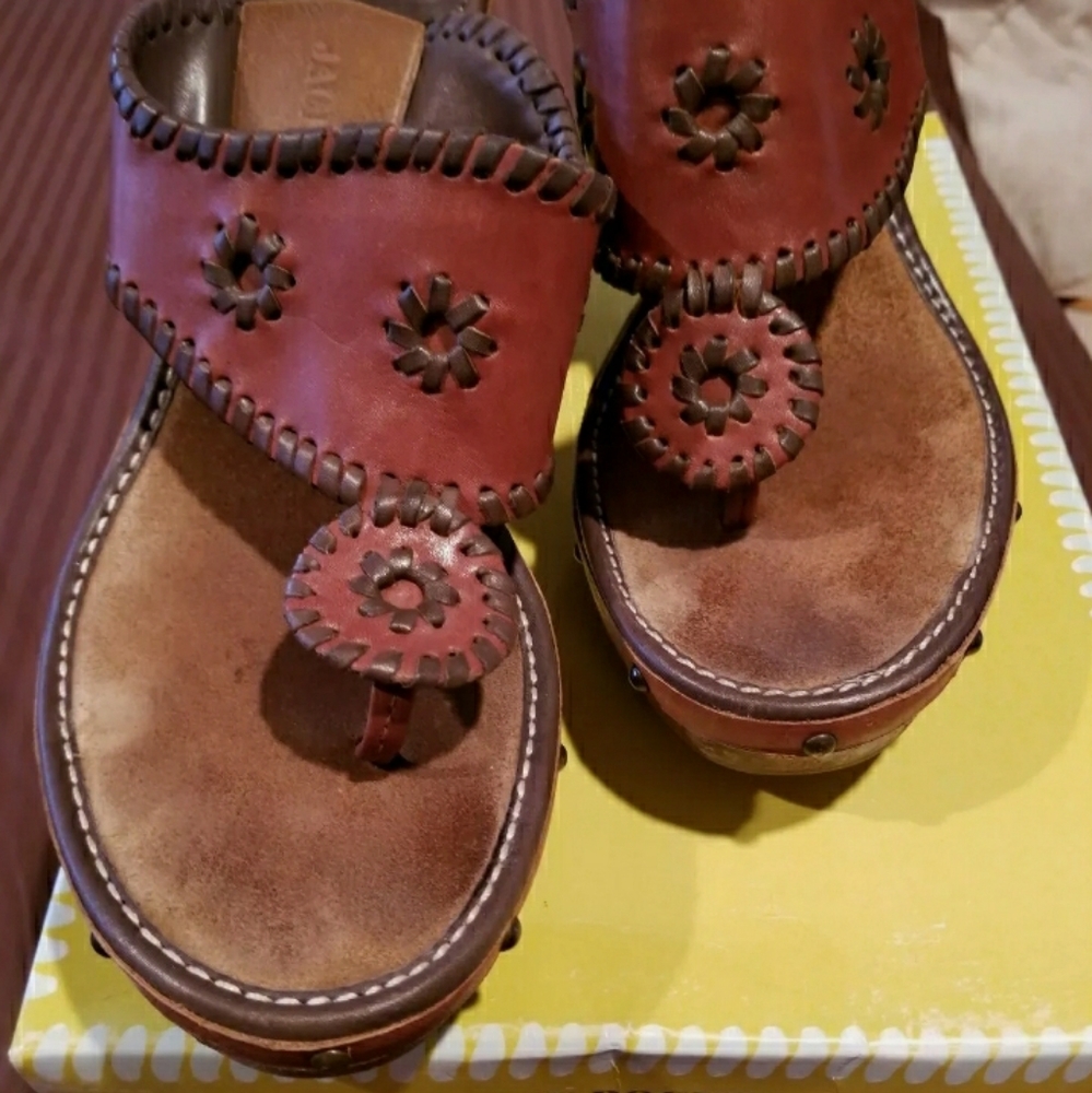 Jack Rodgers Expresso wood wedge sandals Sz 10